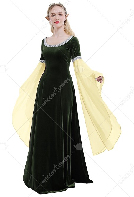 Vestido Medieval Ropa Vintage Hecha A Mano Hada Del Bosque Vestido Verde De Terciopelo