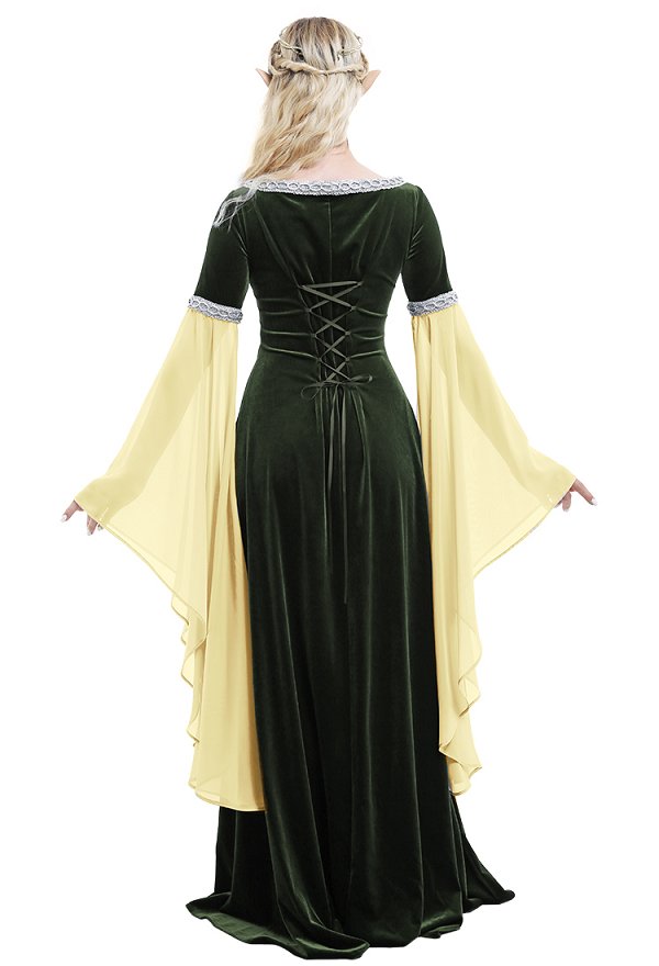 Vestido Medieval Ropa Vintage Hecha A Mano Hada Del Bosque Vestido Verde De Terciopelo