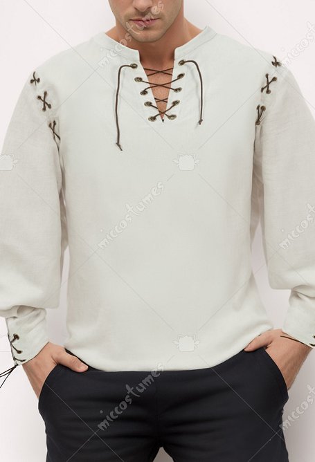 Hommes Chemise Vintage Médiéval avec Manches Larges et Ceinture