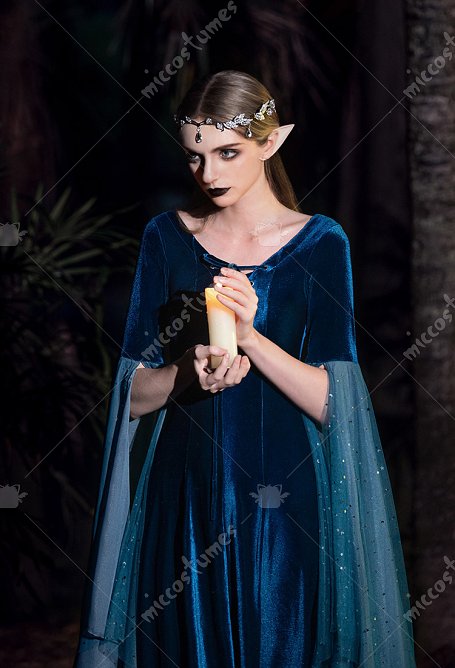 Vestido Largo de Manga Larga con Cuello en V de Estilo de Mediados de Siglo