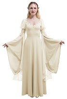 Vestido de Duende Medieval Vintage de Color Caqui con Mangas Anchas y Estilo Hada de las Flores