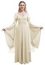 Medieval Renaissance Flower Fairy Elf Dress Khaki Retro Vintage Wide Sleeve Long Dress