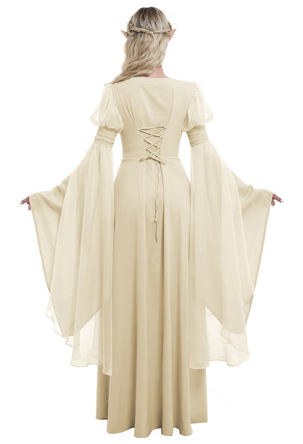 Medieval Renaissance Flower Fairy Elf Dress Khaki Retro Vintage Wide Sleeve Long Dress Medieval Renaissance Flower Fairy Elf Dress Khaki Retro Vintage Wide Sleeve Long Dress