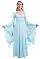 Vestido de Elfo Medieval Vintage de Hada de las Flores Vestido Largo Retro Azul Claro