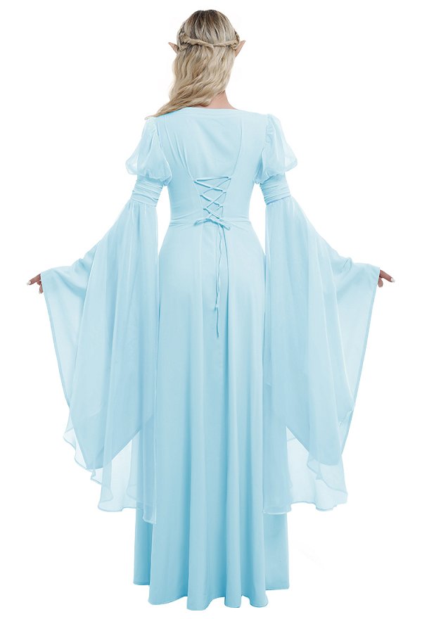 Medieval Renaissance Flower Fairy Elf Dress Light Blue Retro Vintage Long Dress