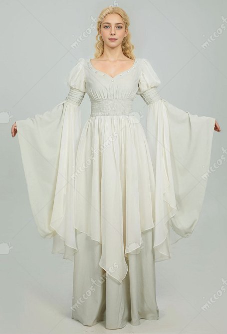Disfraz de Cosplay Traje Renacentista Medieval, Vestido de Cintura Ceñida de Manga Ancha de Elfo de Hadas