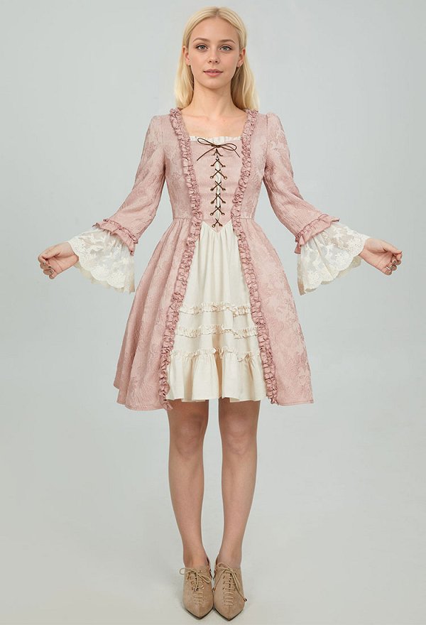 Medieval Renaissance Style Short Dress Rococo Lace Trumpet Sleeves Dress Cosplay Costume Medieval Renaissance Style Short Dress Rococo Lace Trumpet Sleeves Dress Cosplay Costume