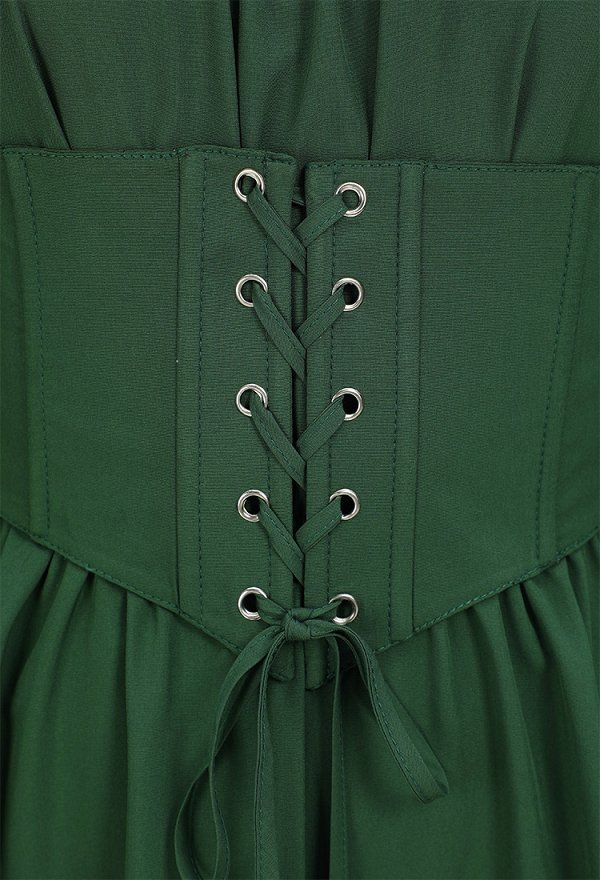 Vestido corto del Renacimiento con cuello ancho y mangas anchas de la Edad Media