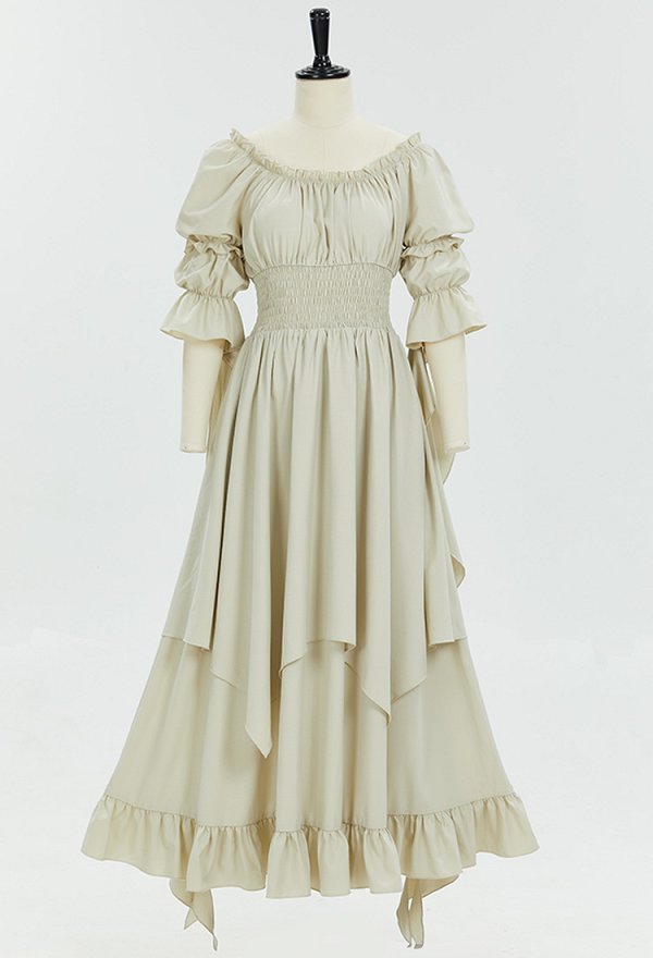 Disfraz de Cosplay Vestido Victoriano Blanco de Estilo Medieval con Mangas