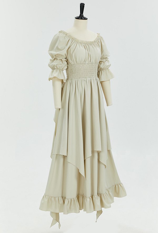 Disfraz de Cosplay Vestido Victoriano Blanco de Estilo Medieval con Mangas