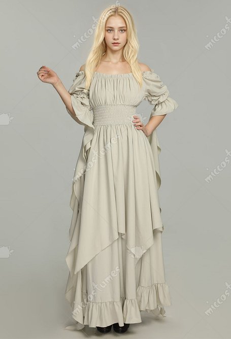 Disfraz de Cosplay Vestido Victoriano Blanco de Estilo Medieval con Mangas
