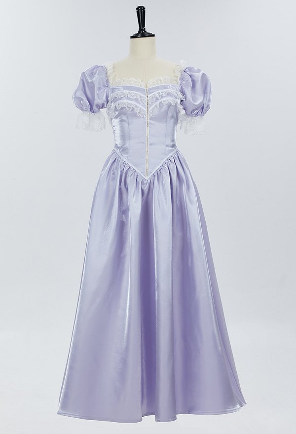 Medieval Renaissance Princess Dress Purple Puff Sleeves Lace Trim Dress Gown Cosplay Costume