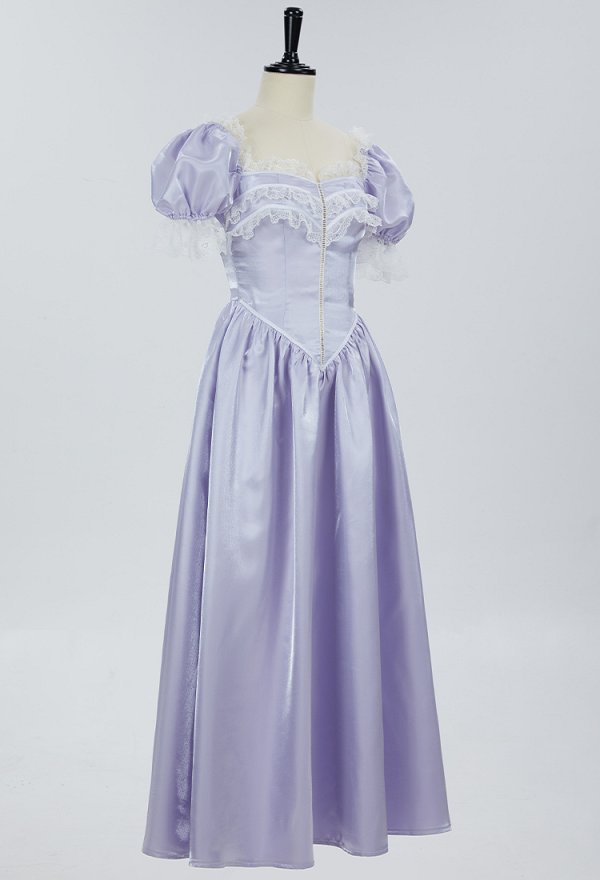 Medieval Renaissance Princess Dress Purple Puff Sleeves Lace Trim Dress Gown Cosplay Costume