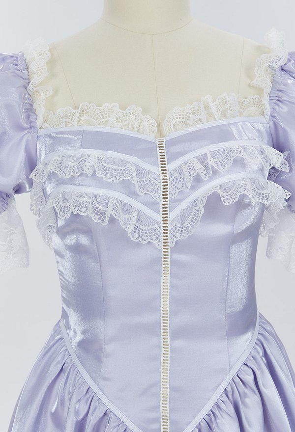 Medieval Renaissance Princess Dress Purple Puff Sleeves Lace Trim Dress Gown Cosplay Costume