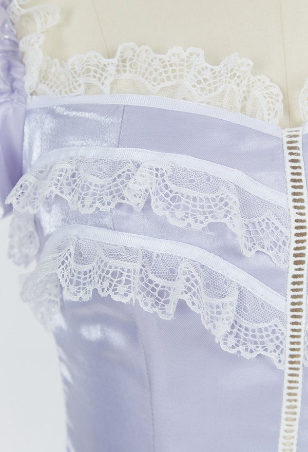 Medieval Renaissance Princess Dress Purple Puff Sleeves Lace Trim Dress Gown Cosplay Costume