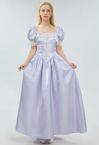 Mittelalterliches Renaissance Prinzessinnenkleid lila Puffärmel Spitzenbesatz Kleid Cosplay Kostüm