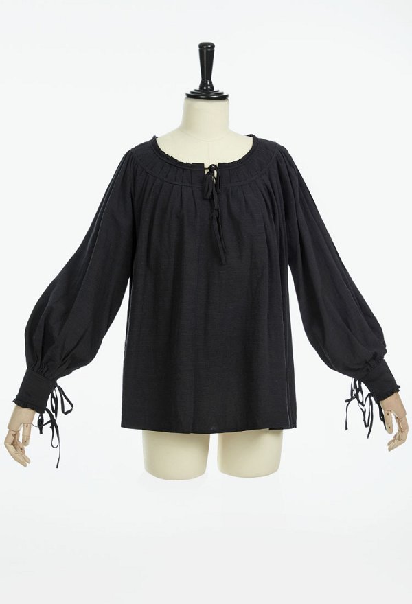 Medieval Renaissance Vintage Black Lace Up Long Sleeve Women's Blouse