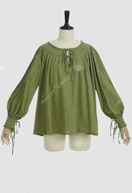 Blusa medieval renacentista vintage verde de encaje de manga larga para mujer