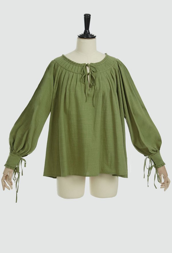 Blusa medieval renacentista vintage verde de encaje de manga larga para mujer