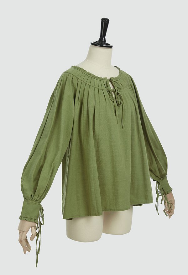 Blusa medieval renacentista vintage verde de encaje de manga larga para mujer