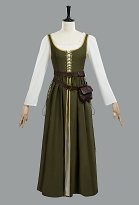Vestido Medieval Renacimiento Verde Oliva Vestido Largo Vintage con Cinturón y Riñonera