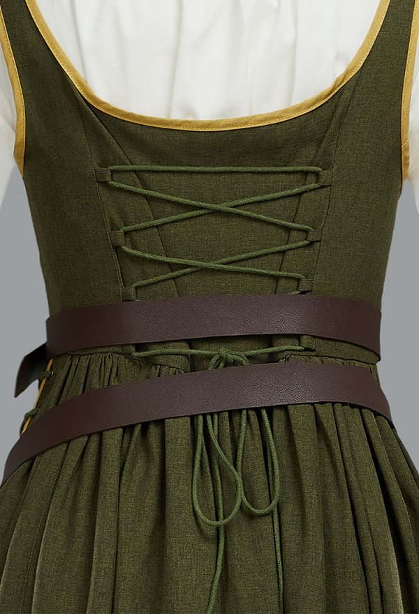Medieval Renaissance Dress Olive Green Vintage Long Dress with Belt and Waist Bag Medieval Renaissance Dress Olive Green Vintage Long Dress with Belt and Waist Bag