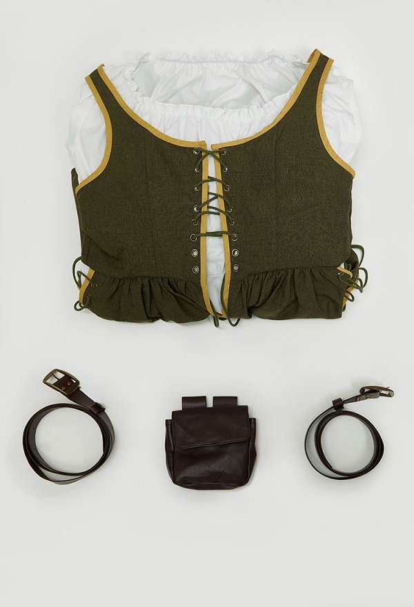 Medieval Renaissance Dress Olive Green Vintage Long Dress with Belt and Waist Bag Medieval Renaissance Dress Olive Green Vintage Long Dress with Belt and Waist Bag