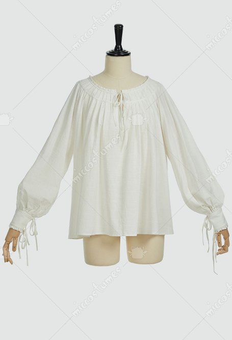 Mittelalterliche Renaissance Vintage Weiße Bluse mit Schnürung und Lang Ärmeln für Damen
