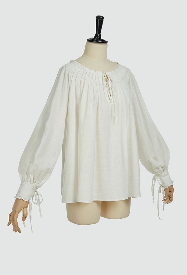 Chemisier féminin à manches longues, dentelle, blanc, Renaissance médiévale Vintage