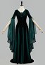 Medieval Renaissance Costume Elf Style Dark Green Velvet Long Lace-up Dress
