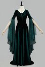 Medieval Renaissance Costume Elf Style Dark Green Velvet Long Lace-up Dress