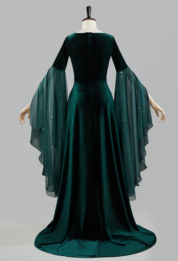 Medieval Renaissance Costume Elf Style Dark Green Velvet Long Lace-up Dress Medieval Renaissance Costume Elf Style Dark Green Velvet Long Lace-up Dress
