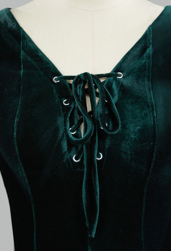 Medieval Renaissance Costume Elf Style Dark Green Velvet Long Lace-up Dress Medieval Renaissance Costume Elf Style Dark Green Velvet Long Lace-up Dress