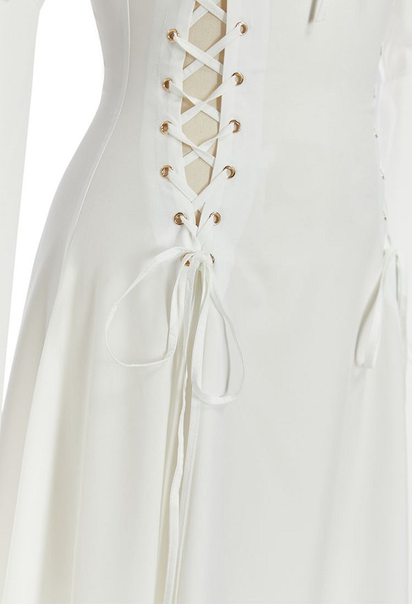 Medieval Renacentista Vintage Vestido blanco de novia de manga larga