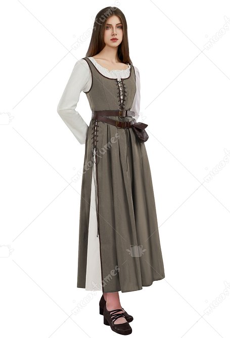 Mittelalterliches Renaissance Kleid Weizenfarben Vintage mit Gürtel Hüfttasche