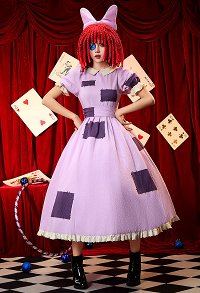 TADC Ragatha Cosplay Costume Purple Patchwork Dress with Belt and Braids Hair Accessories