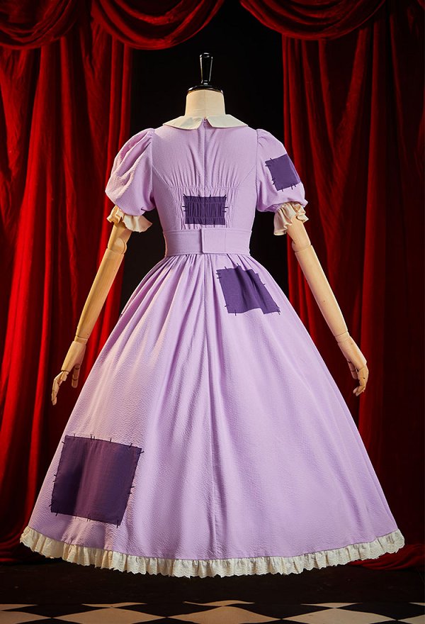 TADC Ragatha Cosplay Costume Robe patchwork violette avec ceinture et accessoires pour cheveux tressés