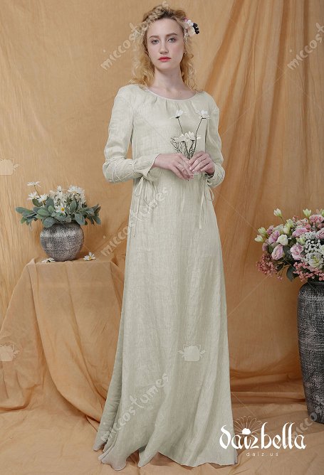 La Comtesse: Sous-Robe Médiévale Manuelle de Style Renaissance en Lin Naturel à Col Rond