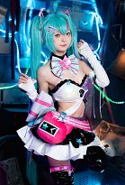 Vocal Cosplay Costume Tube Top and Skirt with Waist Bag and Hair Accessory Vocal Cosplay Costume Tube Top and Skirt with Waist Bag and Hair Accessory