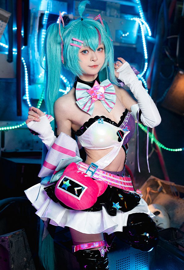 Vocal Cosplay Costume Tube Top et Jupe avec Sac de Taille et Accessoire de Cheveux Vocal Cosplay Costume Tube Top et Jupe avec Sac de Taille et Accessoire de Cheveux