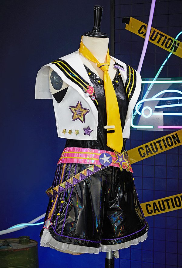 Premium Full Set Muse Dash Len Cosplay Costume Top Vest Set and Pants with Tie