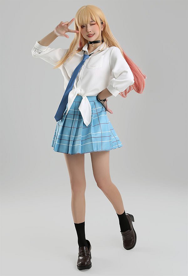 Mi vestido de cosplay de Marin: camisa y falda de uniforme escolar con medias y corbata