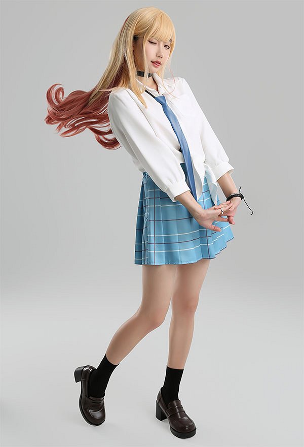 Mi vestido de cosplay de Marin: camisa y falda de uniforme escolar con medias y corbata
