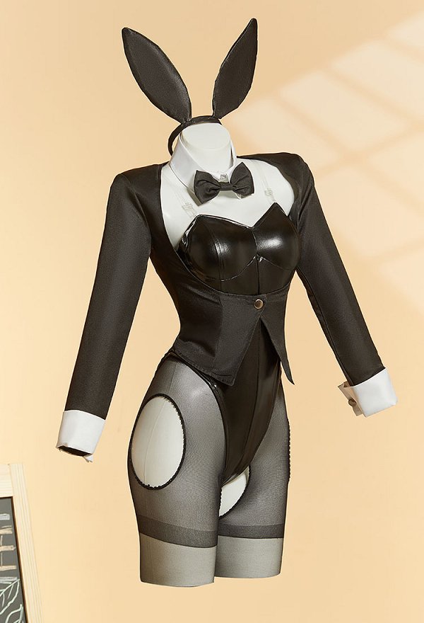 My Dress Up Dear Marin Cosplay Disfraz de Conejita Negra con Body y Abrigo, Medias y Diadema con Orejas de Conejita
