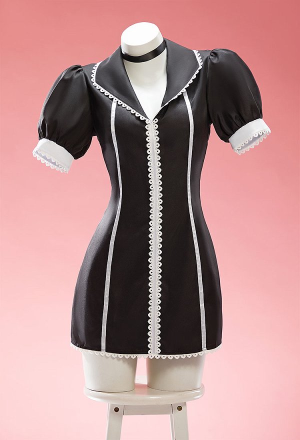 Mi disfraz de Marin Cosplay Vestido negro con ribetes de encaje estilo uniforme de enfermera con gorro y collar