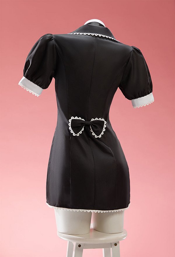 Mi disfraz de Marin Cosplay Vestido negro con ribetes de encaje estilo uniforme de enfermera con gorro y collar