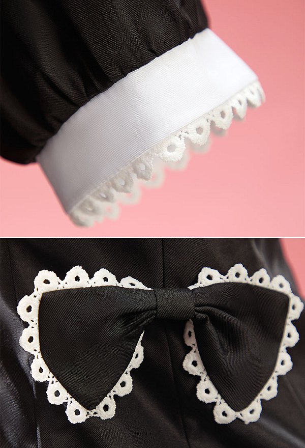 Mi disfraz de Marin Cosplay Vestido negro con ribetes de encaje estilo uniforme de enfermera con gorro y collar