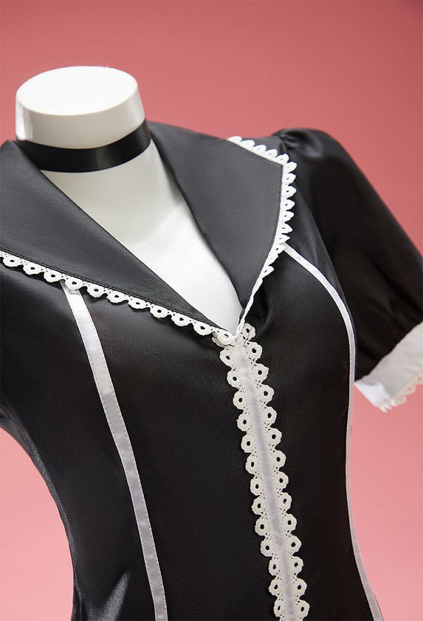 Mi disfraz de Marin Cosplay Vestido negro con ribetes de encaje estilo uniforme de enfermera con gorro y collar