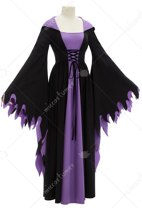 Maleficent Cosplay Halloween Vestido negro y morado