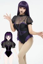 Elissabat Derivative Swimsuit Gothic Dark Style Net Yarn Spliced Lace-Up One-Piece Bathing Suit Tummy Control Swimwear